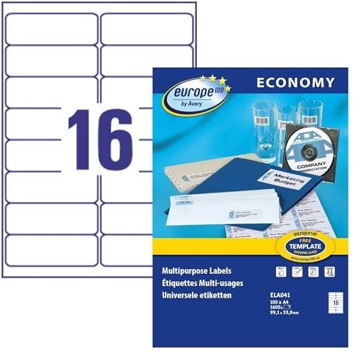 europe100 Etiketten, 99.1x33.9mm, weiß, 100 Blatt (1600 Etiketten)