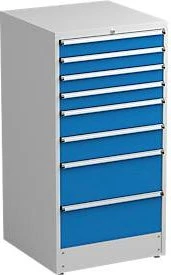 Treston Serie 70 Schubladenschrank, 8 Schubladen, lichtgrau/blau, Container
