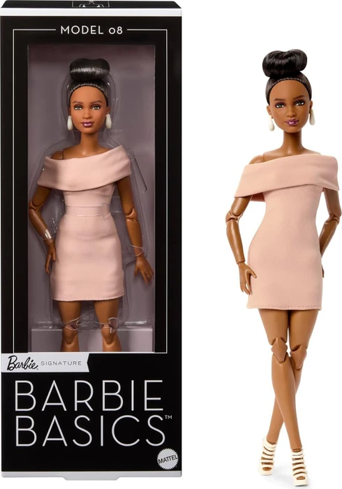 Mattel Barbie - Basics - Modell 8 mit brünetten Haaren in braunem Kleid und Riemchen-Absatzschuhen