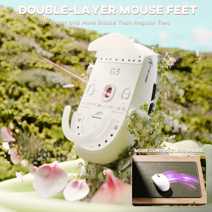 Attack Shark G3 Tri-mode Wireless Gaming Mouse, White, USB/Bluetooth