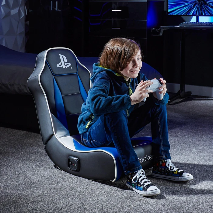 X Rocker Sony Playstation 5 Geist 2.0 Floor Rocker Gaming-Bodensessel für Kinder/Jugendliche, schwarz/blau
