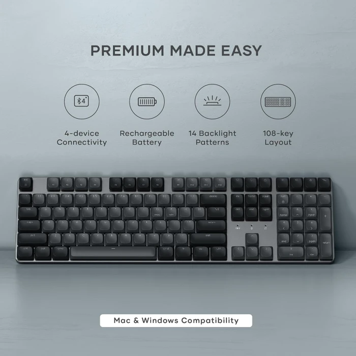 Satechi SM3 Slim Mechanical Backlit BT Keyboard, Dark, grau/schwarz, low-profile BROWN Switches, USB/Bluetooth, ND