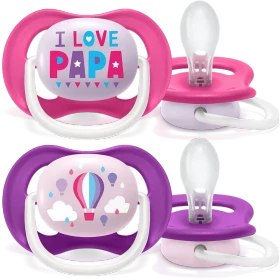 Philips Avent SCF080/04 Ultra Air Beruhigungsschnuller, 0-6M, Silikon, i love papa/ballon, 2 Stück