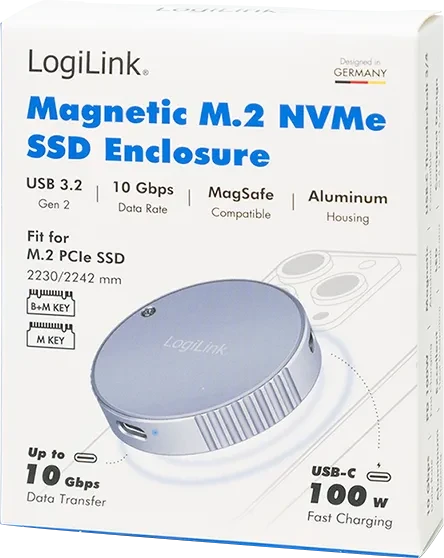 LogiLink Magnetic M.2 NVMe SSD Enclosure, USB-C 3.1