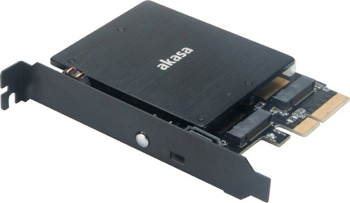 Akasa M.2 PCIe and M.2 SATA SSD adapter card with RGB LED light and heatsink