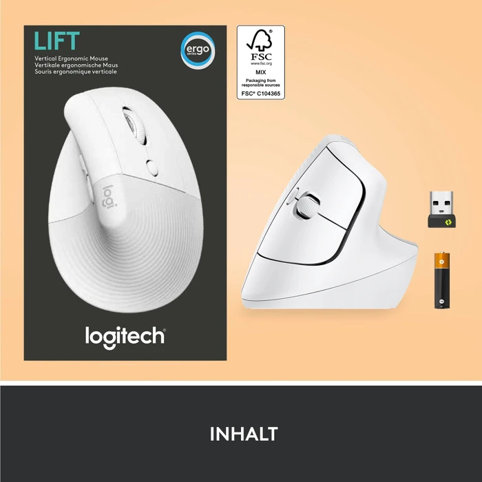 Logitech Lift Vertical Ergonomic Mouse, Off-White, Logi Bolt, USB/Bluetooth