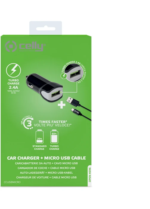 Celly Turbo Car Charger 2.4A + Micro USB Cable schwarz