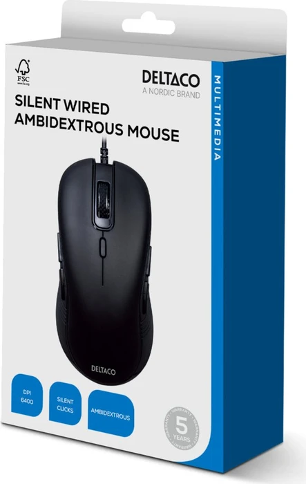 Deltaco Silent Wired Ambidextrous Mouse schwarz, USB