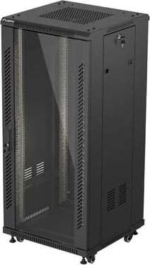 Lanberg 19" Rackschrank 27HE, freistehend, Flat Pack, Glastür, IP20, RAL 9004, 600mm tief