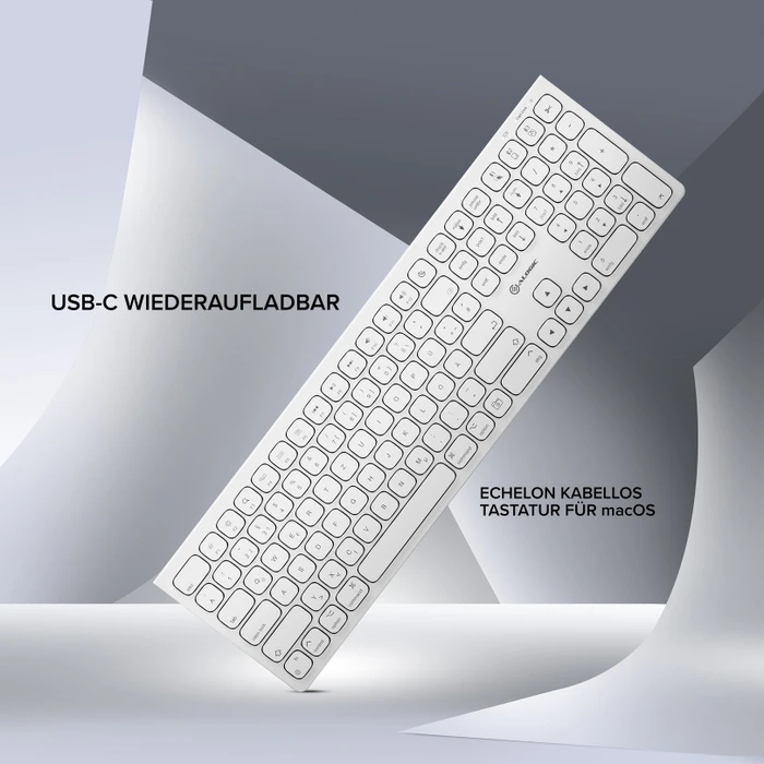 Alogic Echelon USB-C Rechargeable Wireless Keyboard for macOS, weiß, USB/Bluetooth, DE