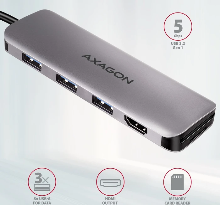 Axagon 5in1 Combo Hub, Dual-Slot-Cardreader, USB-C 3.0 [Stecker]