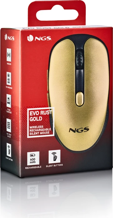 NGS Evo Rust Gold Wireless Rechargeable Silent Mouse gold/schwarz, USB