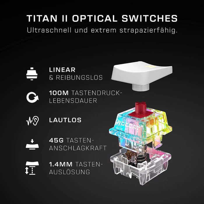 Roccat Vulcan II Mini Air, LEDs RGB, weiß/silber, TITAN II OPTICAL RED, USB/Bluetooth, DE