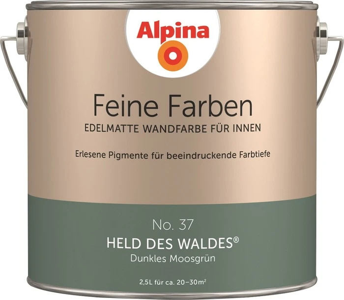 Alpina Farben Feine Farben No. 37 Held des Waldes innen dunkles moosgrün edelmatt dunkelgrün, 2.5l