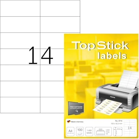 TopStick Etiketten Universal, 105x42.3mm, weiß, 100 Blatt (1400 Etiketten)