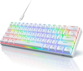 RK Royal Kludge RK61 60% Wired, weiß, LEDs RGB, hot-swap, RK RED, USB, US