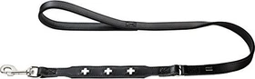 Hunter Swiss Führleine für Hunde, mit Handschlaufe, schweizer Kreuz, Leder, hochwertig, 1.8/100cm, schwarz