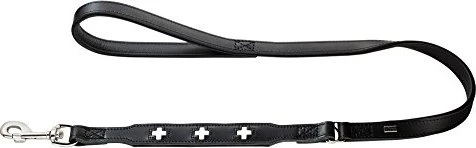 Hunter Swiss Führleine für Hunde, mit Handschlaufe, schweizer Kreuz, Leder, hochwertig, 1.8/100cm, schwarz