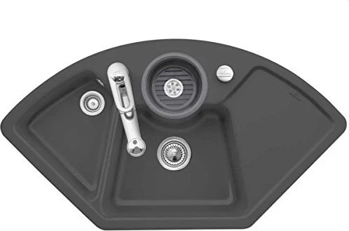 Villeroy & Boch Solo Eck Einbau Becken mittig mit Ablauffernbedienung graphite
