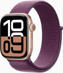 Apple Watch Series 10 (GPS + Cellular) 42mm Aluminium rosegold mit Sport Loop Pflaume