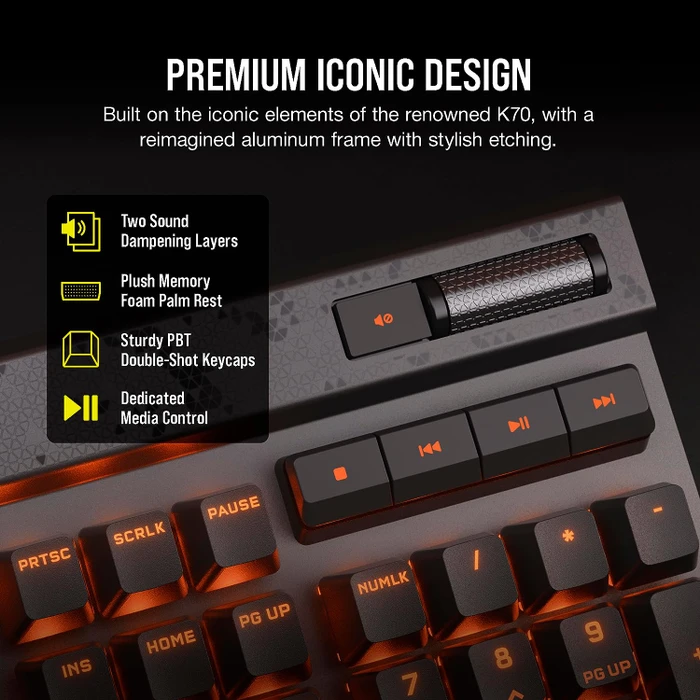 Corsair Gaming K70 MAX RGB Magnetic-Mechanical, Steel Grey, Corsair MGX, USB, US