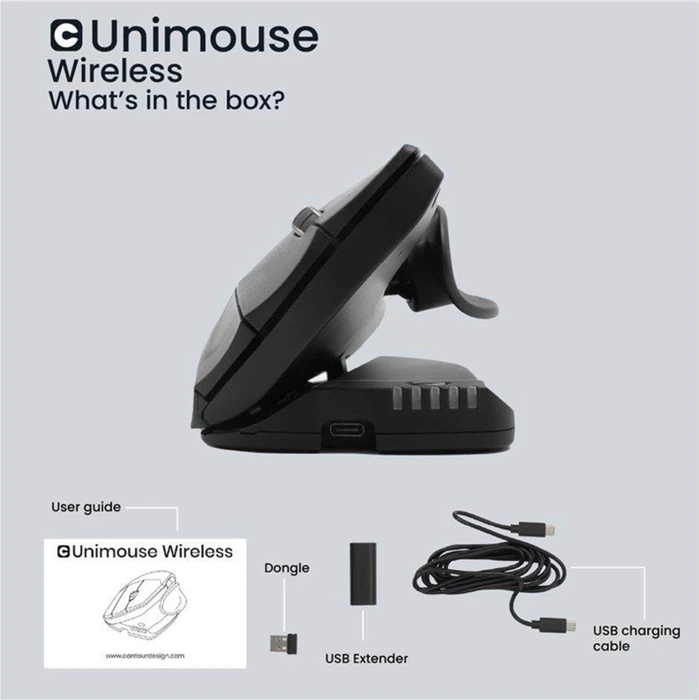 Contour Design UniMouse kabellose Vertikale Maus, schwarz matt, Linkshänder, USB/Bluetooth