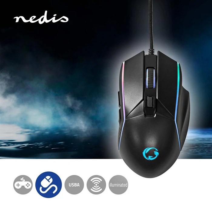 Nedis Gaming Mouse 7200dpi, schwarz, USB