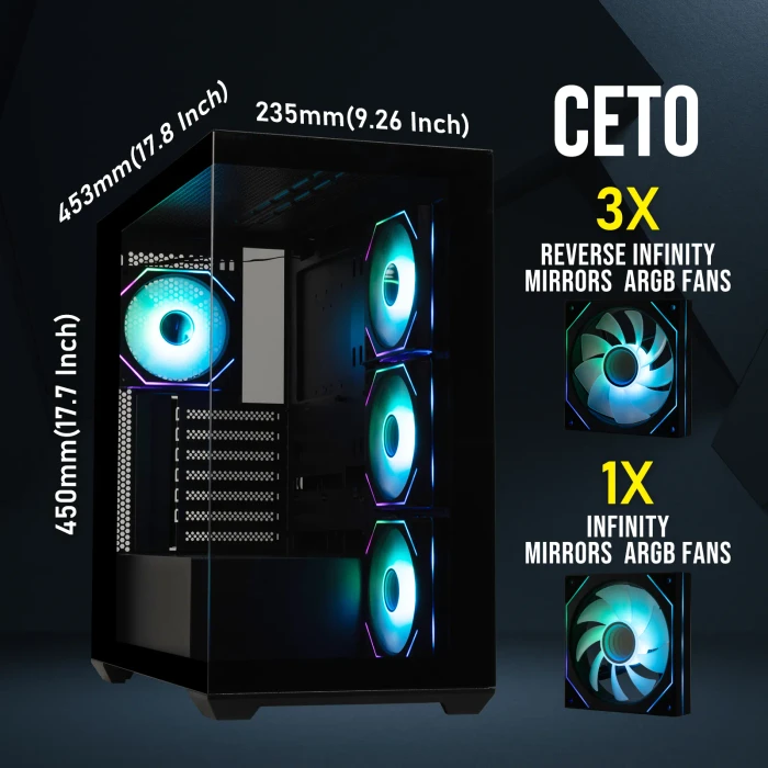 BitFenix CETO Black, 4A, Lüfter LED ARGB, Glasfenster