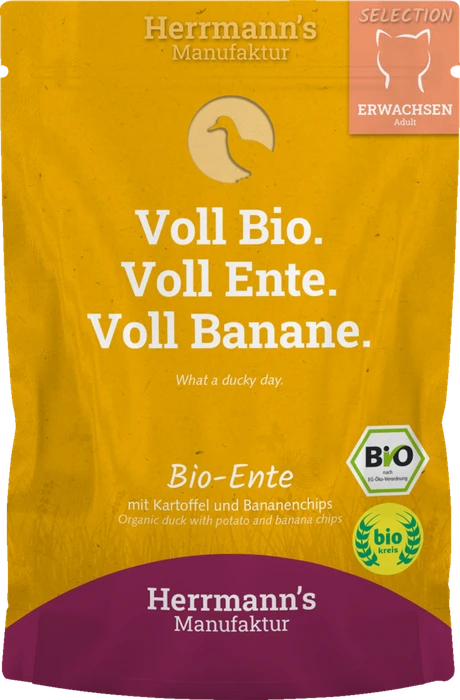Herrmann's Manufaktur Bio Ente mit Kartoffeln und Bananenchips, 100g