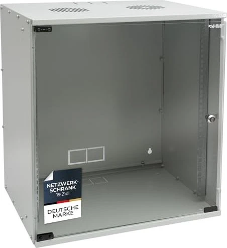 HMF 65700 19" Serverschrank 12HE, unmontiert, Sicherheitsglastür, IP20, grau, 400mm tief