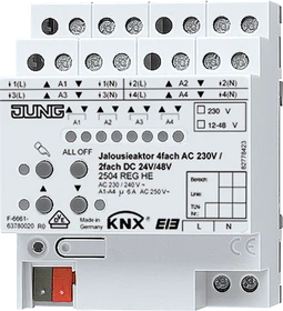 Jung KNX Jalousieaktor 4-fach 230V/2-fach 48V, 4TE REG, Schaltaktor (2504 REG HE)