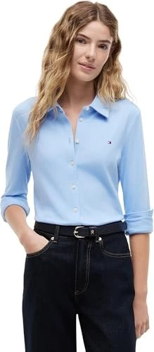Tommy Hilfiger Slim Fit 1985 Stretch-Piqué Hemd langarm ithaca stripe/vessel blue (Damen)