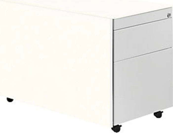 mauser Rollcontainer line, 1x Utensilienauszug, 1x Materialschublade, 1x Hängeregistratur, reinweiß/weißaluminium