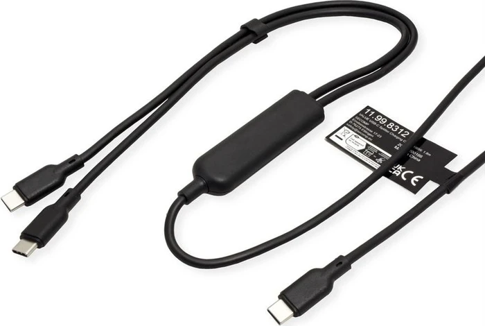 Value USB-C Splitter Y-Kabel, 100W, USB-C [Stecker] auf 2x USB-C [Stecker], 1.8m, schwarz