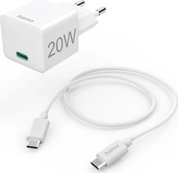 Hama Schnellladegerät mit Ladekabel USB-C Mini-Ladegerät PD 20W 1.0m weiß