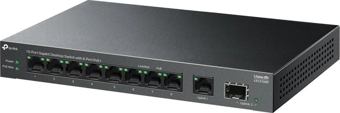 TP-Link LS100 LiteWave Desktop Gigabit Switch, 9x RJ-45, 1x SFP, 61W PoE+