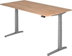 Hammerbacher Ergonomic Aktiv XBHM12 elektrisch höhenverstellbarer Sitz-Steh-Schreibtisch 200x100cm Nussbaum/silber