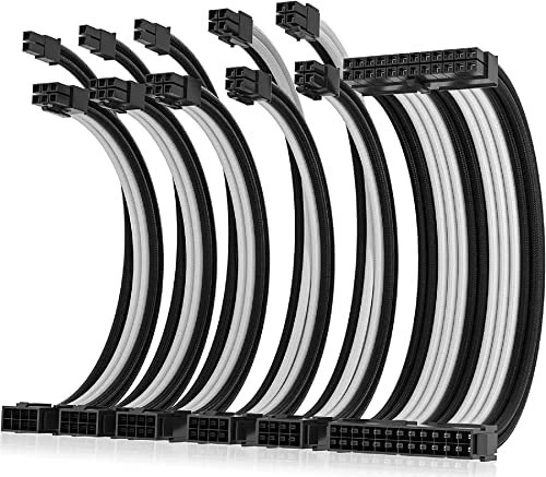 AsiaHorse Cable Extension Kit, 1x 24-Pin, 2x 4/8-Pin ATX, 3x 8-Pin PCIe, 16AWG, schwarz/weiß, 30cm, aktualisiert