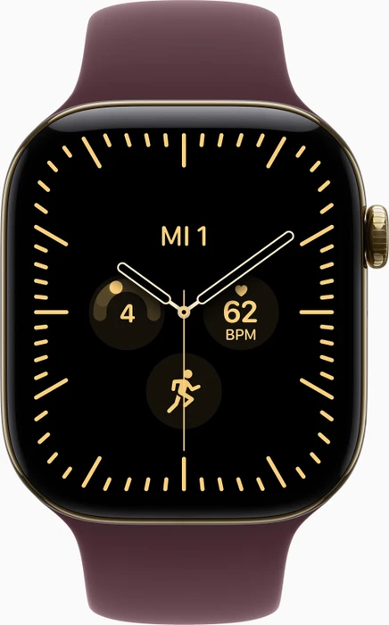 Apple Watch Series 12 (GPS + Cellular) 46mm Titan brillantgold mit Sportarmband M/L burgunder