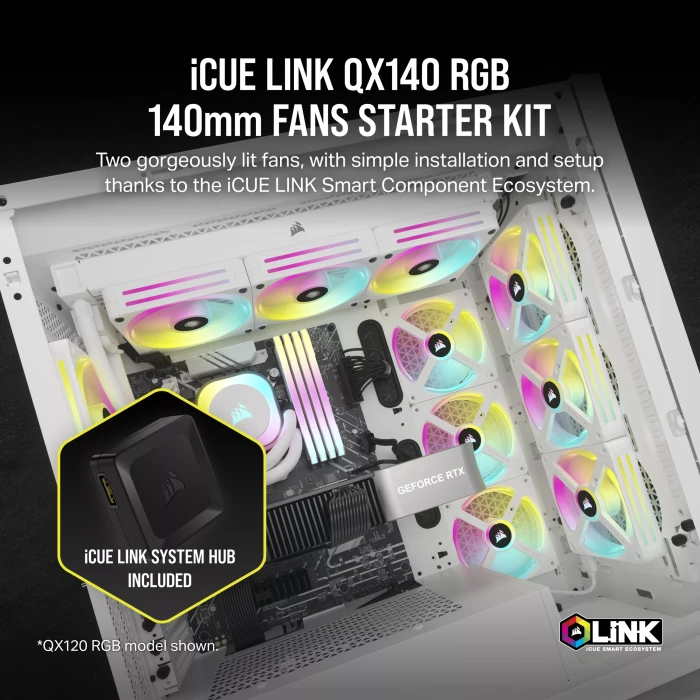 Corsair iCUE LINK QX140 RGB Starter Kit, weiß, LED-Steuerung, 140mm, 2er-Pack