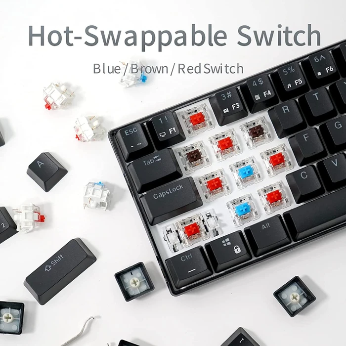 RK Royal Kludge RK61 60% Wireless, schwarz, LEDs RGB, hot-swap, RK RED, USB/Bluetooth, US