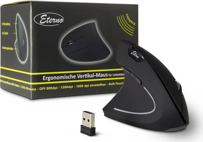 Inter-Tech Eterno KM-206L kabellose ergonomische Vertikal-Maus für Linkshänder schwarz, USB