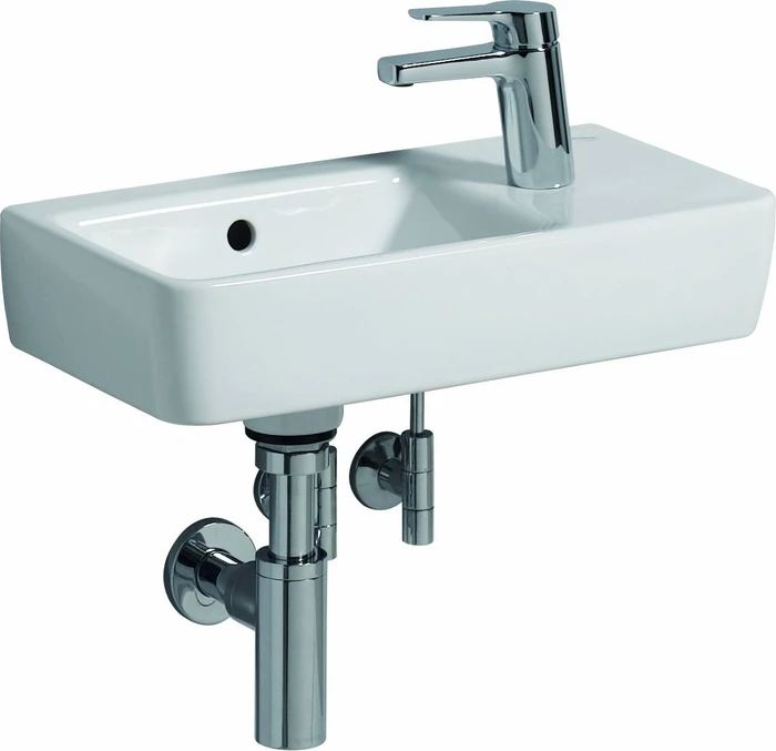 Geberit Renova Compact Handwaschbecken verkürzte Ausladung 50cm, Hahnloch rechts, mit Überlauf, weiß