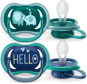 Philips Avent SCF349/18 Ultra Air Beruhigungsschnuller, 18+M, Silikon, hello elephant grün/blau, 2 Stück