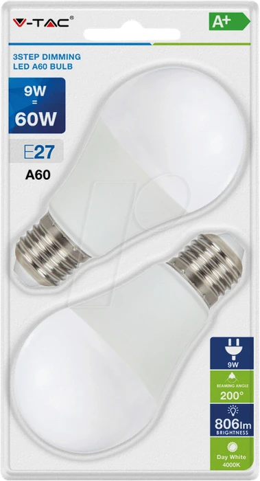 V-Tac VT-2129 LED Birne 9W E27/840, 2 Stück