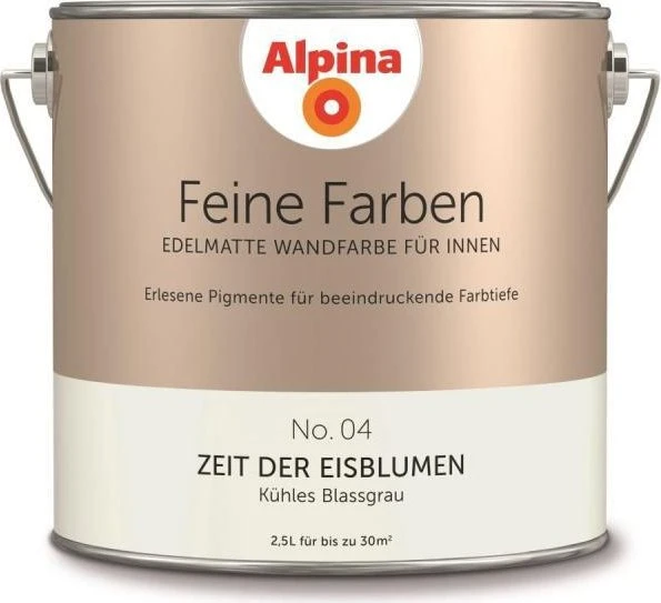 Alpina Farben Feine Farben No. 04 Zeit der Eisblumen innen kühles blassgrau edelmatt grau, 2.5l