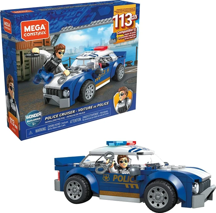 Mattel Mega Construx Wonderbuilders Polizeifahrzeug und Figur