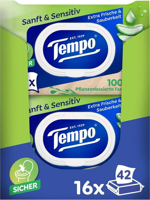 Tempo Sanft & Sensitiv feuchte Toilettentücher, 672 Stück (16x 42 Stück)