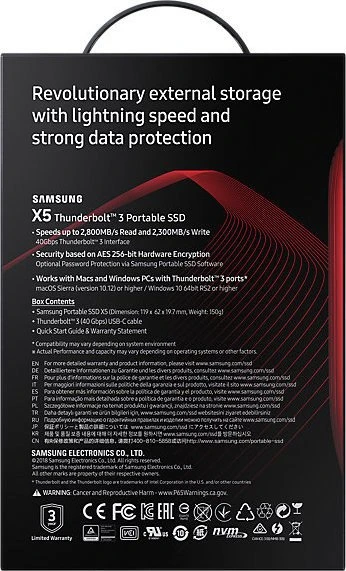 Samsung Portable SSD X5, 1TB, Thunderbolt 3 / USB-C 3.1