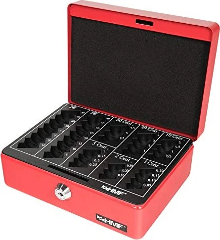 HMF 308 Geldkassette, rot, Schlüsselschloss